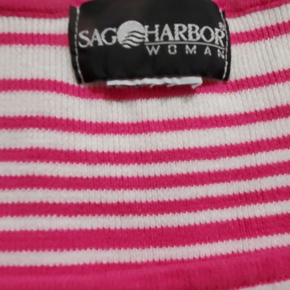 Sag Harbor Woman short sleeve pink and white striped sweater PLUS 1X - Picture 6 of 8